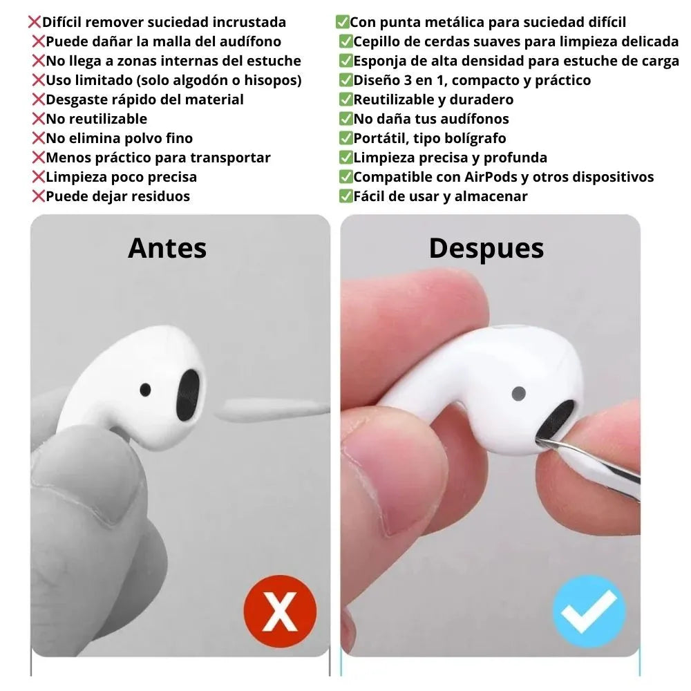 Sonido Puro™ – Kit 3 en 1 de Limpieza para AirPods y Auriculares
